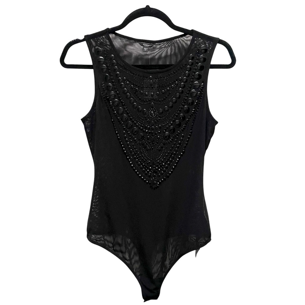 GUESS Black Nolah Embellished Studded Bodysuit Small NWT